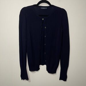 Zara women’s Knit Navy Button Front Cardigan Sweater with Sleeve cuts in Size M